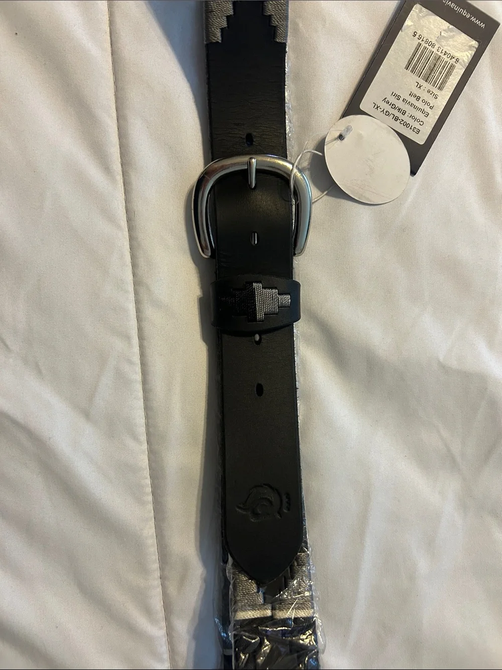 Tommy Hilfiger Black Belt with Gray Geometric Pattern